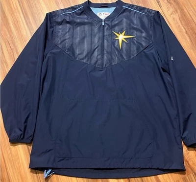 Tampa Bay Rays Jacket Men XL Blue Majestic Cool Base Cage Batting Dug Out - Image 1 of 4