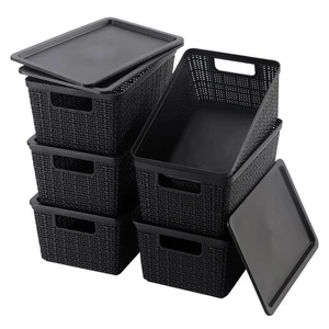 6 Pack Plastic Storage Baskets With Lids,Black Breathable Stackable Storage B... - Bild 1 von 7