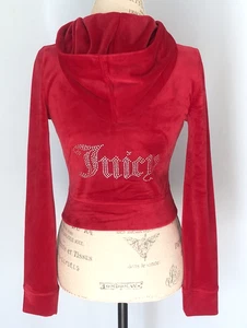 JUICY COUTURE Velour OG Bling Coco Red Hoodie Size XS NWT $199.00 Full Zip - Picture 1 of 9
