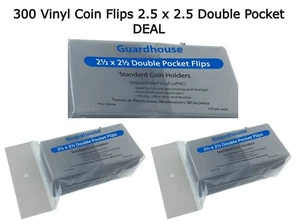 300 Unplasticized Coin Flips 2.5 x 2.5 Double Pocket 7 mil Safe Storage Holders - Picture 1 of 7