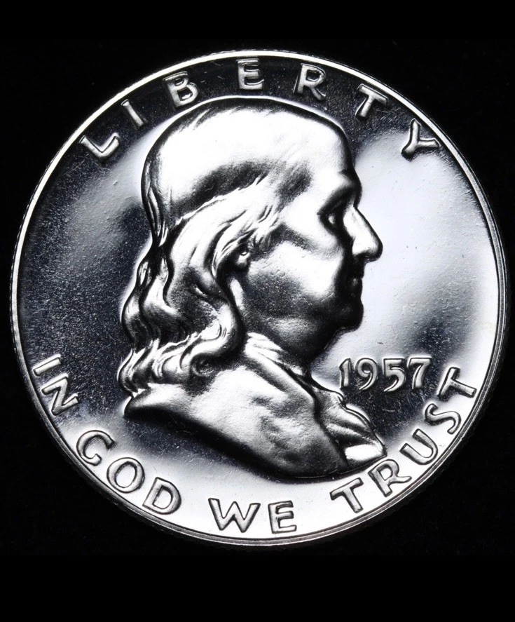 Medio dólar Franklin 1957 elección gema prueba brillante ultra bonito 90 % plata Foto 1 de 1
