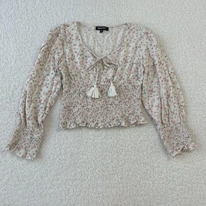 Urban Gypsy Women’s XS Floral Print Boho Crop Top Ruched Waist Tassels - Picture 1 of 5