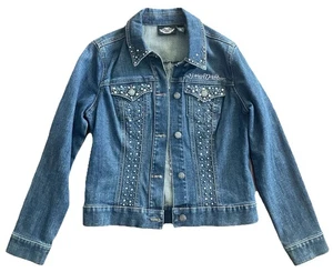 HARLEY DAVIDSON STRASS NIETEN BESTICKT DENIM GRAPHIC DAZZLE JACKE Gr. S - Bild 1 von 18