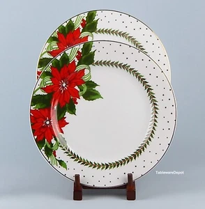 American Atelier, POINSETTIAS, #3398, Set of 2 Dinner Plates, SUPERB Condition! - Picture 1 of 3