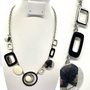 Lia Sophia Silver Tone Disc Circles Rectangle Statement Necklace  18-21” - Picture 1 of 5