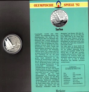 Barbados - 10 Dollar 1992 - Olympische Spiele - Surfen - Silber - PP - Bild 1 von 2