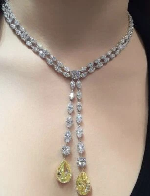 Sterling Silver Tennis Necklace Marquise Cut White CZ Delicate Women's Jewelry - Image 1 of 4