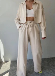 Commense zweiteiliges Hosen-Set mit Kragen und Kordelzug Gr. XS apricot beige - Bild 1 von 9
