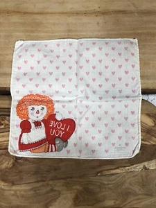 VINTAGE! 1980s Raggedy Ann Handkerchief Hallmark 100% Cotton I Love You Heart - Picture 1 of 5
