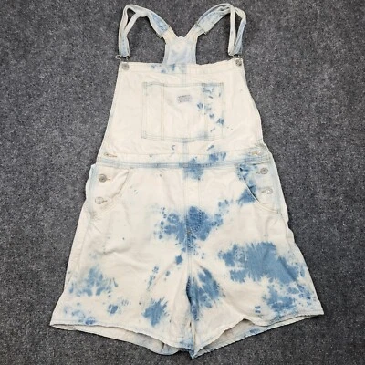Levis Shortalls Womens Large White Blue Tie Dye Bib Overalls Short Denim - Image 1 of 4