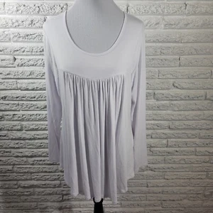 Cathy Womens Top Extra Large Tunic Baby Doll Long Sleeve White Pleated Rayon - Picture 1 of 9