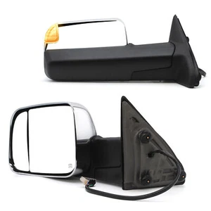 Tow Mirrors For 2011-2013 Dodge Ram 1500 2500 3500 Power Heated Chrome Cap - Picture 1 of 8