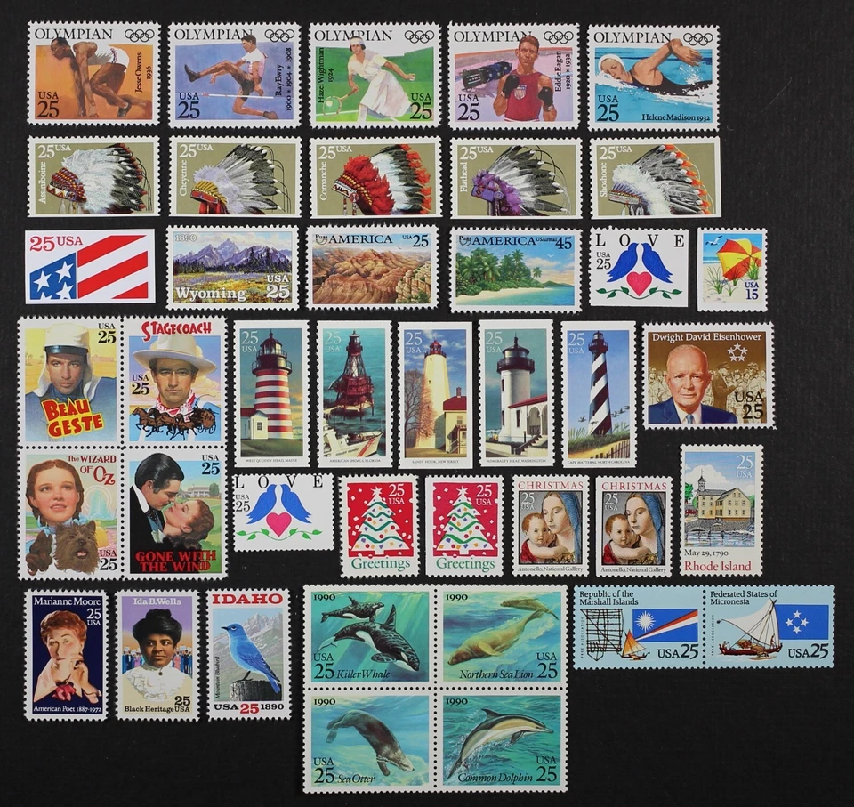 Juego del año conmemorativo de Estados Unidos 1990 compuesto por 41 sellos inc correo aéreo como nuevo NH Foto 1 de 1