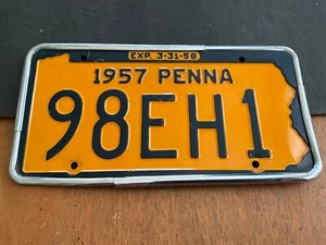 1958 Pennsylvania License Plate Tag and vintage Frame 1957 Penna 98EH1 - Picture 1 of 4
