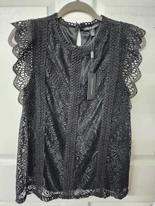 Schwarzes Boho-Top mit Zopfmuster und Stärke Häkelspitze Größe Large neu mit Etikett " - Bild 1 von 6