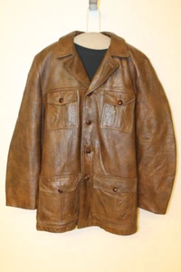 MENS VTG by Grais CABRETTA BROWN LEATHER REMOVABLE LINER CAR COAT JACKET SZ 38 - Picture 1 of 5