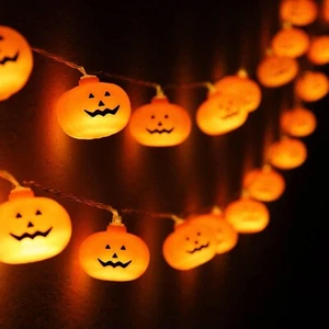 9.8 ft 20 LED Halloween Pumpkin String Lights Jack O Lantern Waterproof Orange - Picture 1 of 7