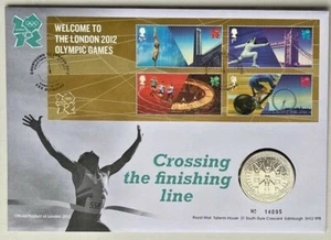 Cubierta de moneda de la cuenta regresiva para los Juegos Olímpicos de Londres 2012 - moneda de £5 incluyendo 4 estampillas - Imagen 1 de 2