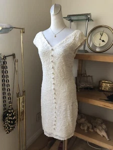 LAUNDRY LA Ivory Nylon Stretched Lace Mini Dress Sheer Lace Sleeveless Size 8 - Picture 1 of 10