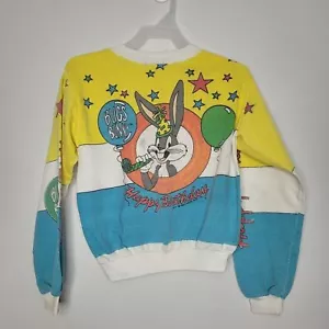 Vintage kids 1980 bugs bunny happy birthday crew neck sweater size 10/12 FLAWS - Picture 1 of 10