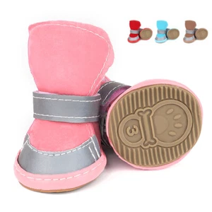 4pcs Pet Dog Boots Anti-slip Winter Fleece Puppy Shoes Sneakers For Small Dogs - Picture 1 of 20