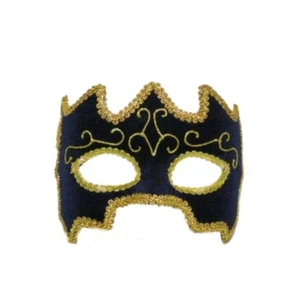 Mardi Gras Mask Navy Velvet Eye Mask W/ Gold Glitter & Braid Trim On A Headband - Picture 1 of 1
