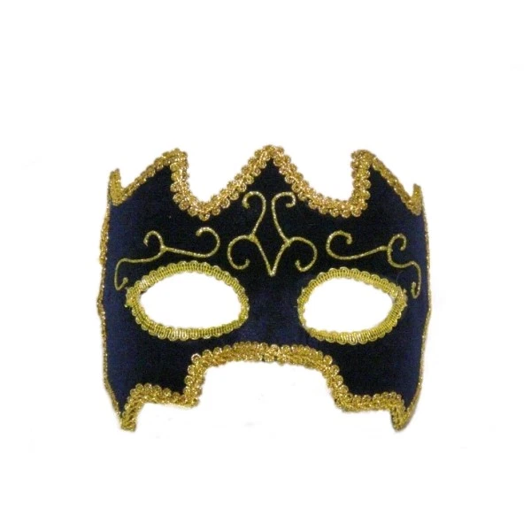 Mardi Gras Mask Navy Velvet Eye Mask W/ Gold Glitter & Braid Trim On A Headband - Image 1 of 1