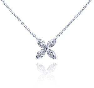 Halskette mit Blumenanhänger, Marquiseschliff, Goldkette, Geschenk für Damen - Bild 1 von 8