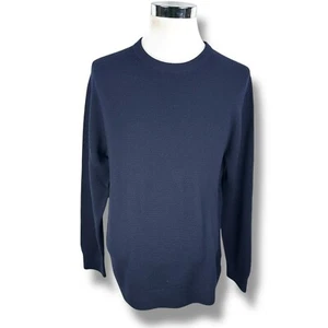 Theory Sweater Men’s XL Navy Blue 100% Merino Wool Textured Crewneck Pullover - Picture 1 of 10