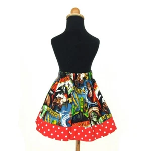 Hemet Girls Size 8 Retro Monster Print Halloween Skirt Elastic Waist A-Line  - Picture 1 of 5
