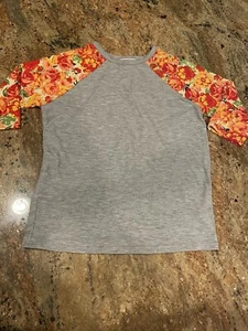 Lularoe Kids Shirt Sloan Raglan T Size 6  3/4 Sleeves Gray Orange - Picture 1 of 4