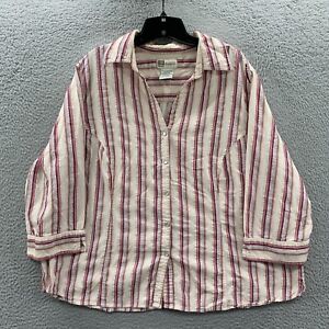 FADED GLORY Shirt Womens Size 22/24W Button Up Blouse Top Striped 3/4 Sleeve*