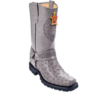 LOS ALTOS GRAY GENUINE OSTRICH MOTORCYCLE BIKER WESTERN COWBOY BOOT EE 55T0309 - Picture 1 of 2
