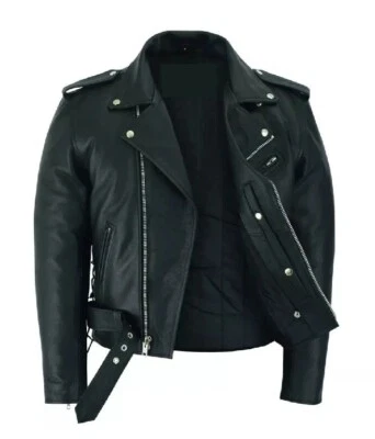 Men’s Genuine Cowhide Leather Motorcycle Biker Jacket w/ 2 Gun Pockets – M‑3XL - Image 1 of 4