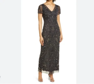 Pisarro Night Damen Perlen Mesh Säulenkleid Kleid Größe 6-Carbon Neu mit Etikett $ 268 - Bild 1 von 6