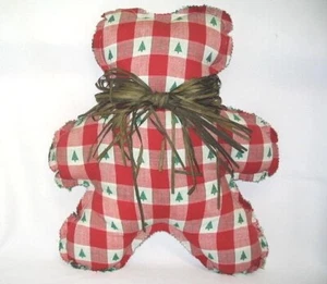 Christmas Gingham Teddy Bear Red White Green 16" Cloth Trees Poly Stuffing - Picture 1 of 1