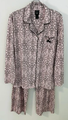 Laura Ashley Womens L Pink Black Paris Print 2-Pc Pajama Long Sleeve Button Up - Image 1 of 4
