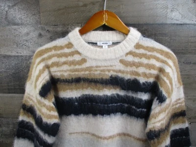 Suéter Reiss Para Mujer XS Beige Negro Mezcla de Lana Mohair Difuso Rayas Cuello Redondo Foto 1 de 4