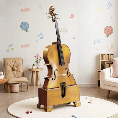 Cello Floor Stand Holder w/Foam Interior – Fits 4/4 & 3/4 Cellos, Wooden & Retro - Image 1 of 4