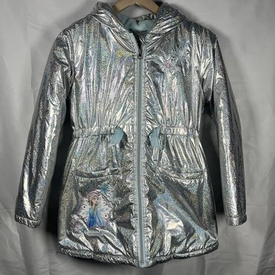 Abrigo acolchado Disney Frozen Girls talla 9/10 Elsa invierno con capucha informal cremallera Foto 1 de 4