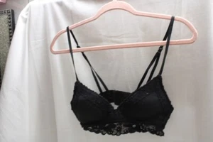 Aerie Black Cotton Lace Bralette Adjustable Straps Hook Closure Size Small 32A - Picture 1 of 4