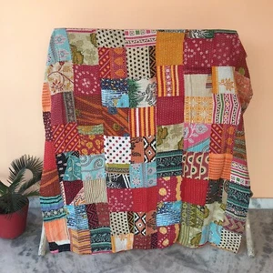 Multicolor Bed Runner Kantha Quilt Vintage Patchwork Twin Bedspreads - Picture 1 of 3