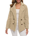 Women Fur Jacke Coat Lambwool Fleece Pocket Button Fluffy Outerwear Soft Warm L