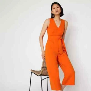 *WAREHOUSE .. Fabulous Orange Belted Wide Leg Open-Cross Back Jumpsuit Size 12* - Picture 1 of 11