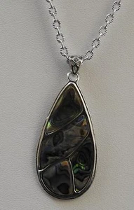 Vintage Silver Tone Necklace Pendant Tear Drop Abalone Shell About 19" Chain P1 - Picture 1 of 11