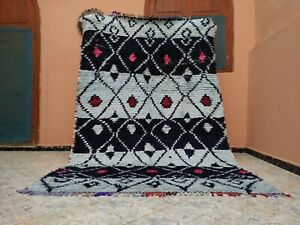 Handmade Vintage Moroccan Carpet,Blue Berber Azilal Moroccan Rug,5'38"x8'36" ft 