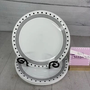 Corelle CITY LINE Black Rings & Squares Break Chip Resistant Dinner Plates Set 5 - Picture 1 of 21