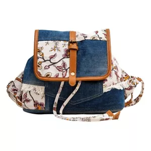 Zaino Relate in denim e pelle per la sua borsa blu taglia media tasche interne - Foto 1 di 8