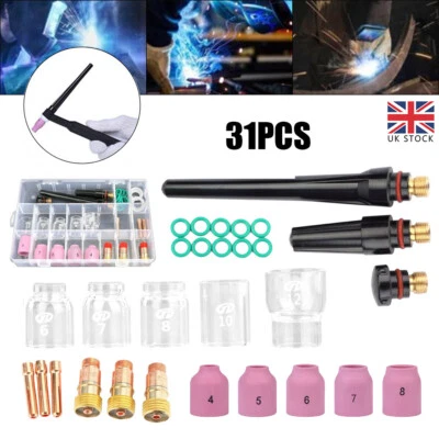 31Pcs TIG Welding Stubby Gas Lens #12 Glass Cup Kit For Tig WP-17/18/26 Torch UK