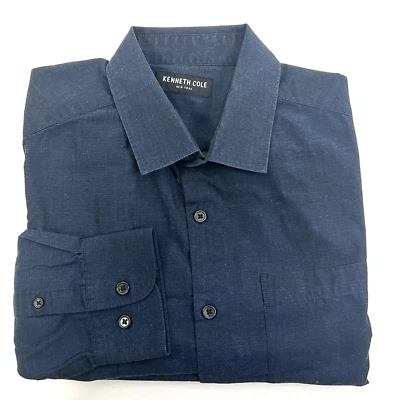 Camisa de vestir KENNETH COLE para hombre con botones talla M azul negro jaspeado mangas largas Foto 1 de 4